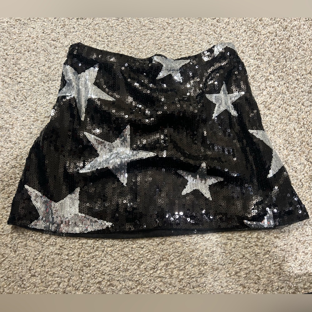 Black Sequin Skirt with Silver Stars